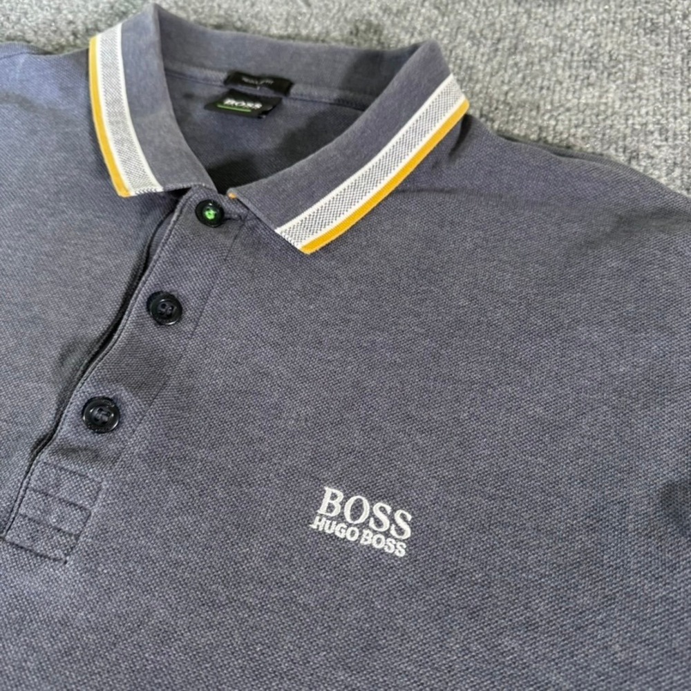 Hugo Boss Mens Polo Shirt XXL Blue Regular Fit Cotton Embroidered Short Sleeve